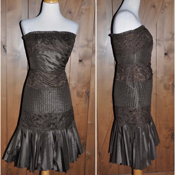Banana Republic Expresso Pleated Bottom Lace Sections Sexy Strapless Short Dress - Picture 1 of 11